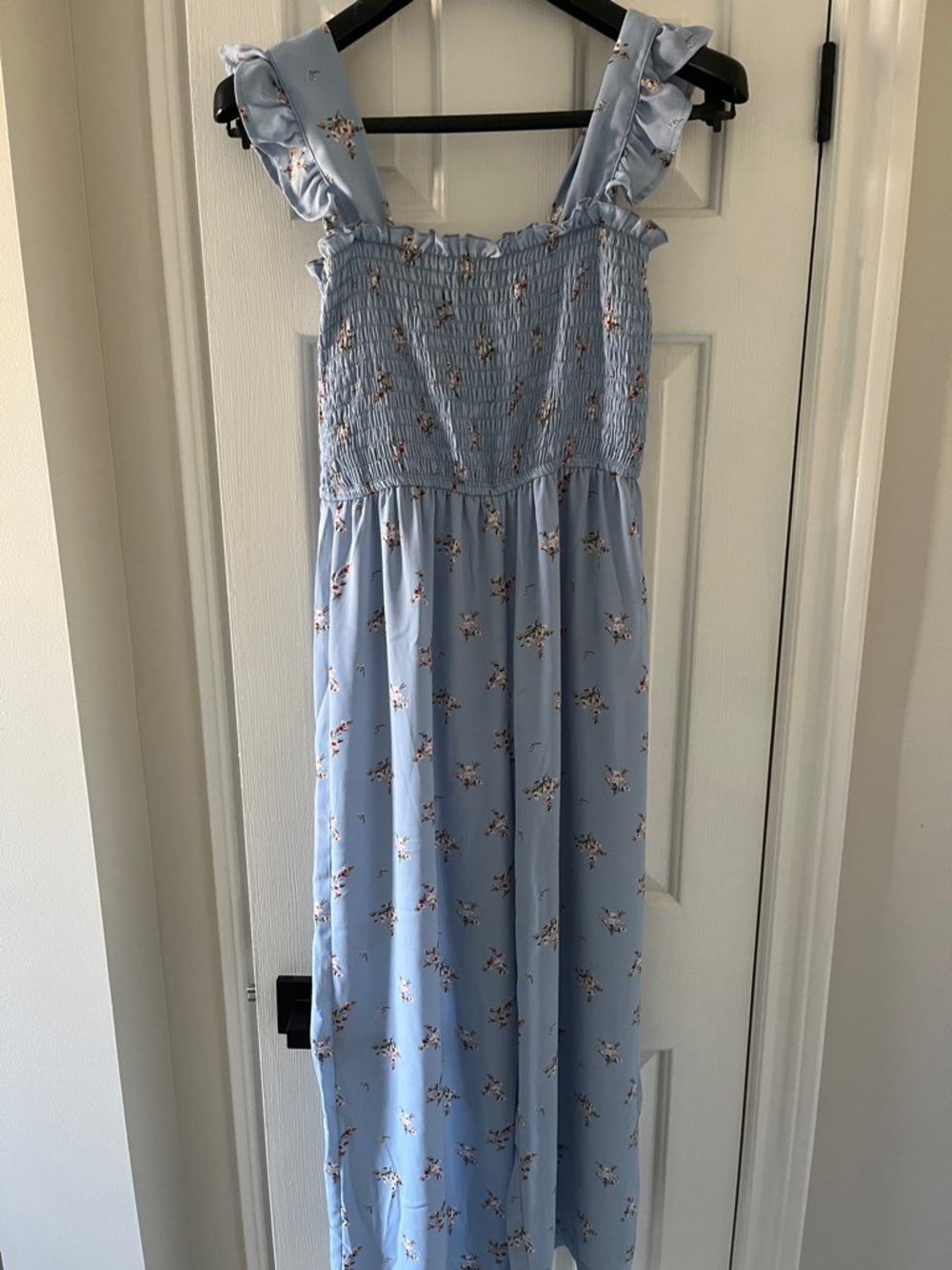 Blue Floral Smocked Strap Romper